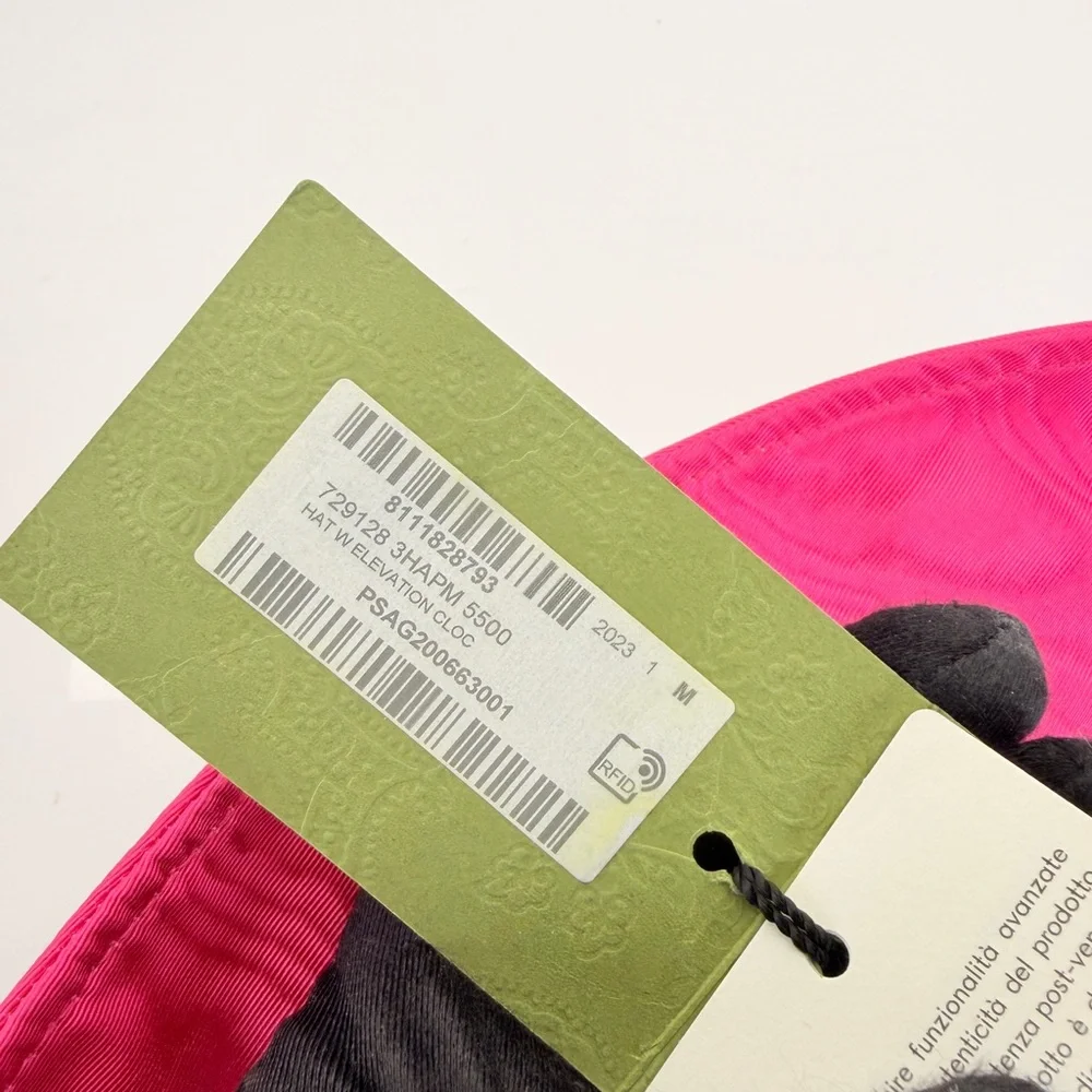 Gucci Pink Elevation Clock Bucket Chain Hat M NWT